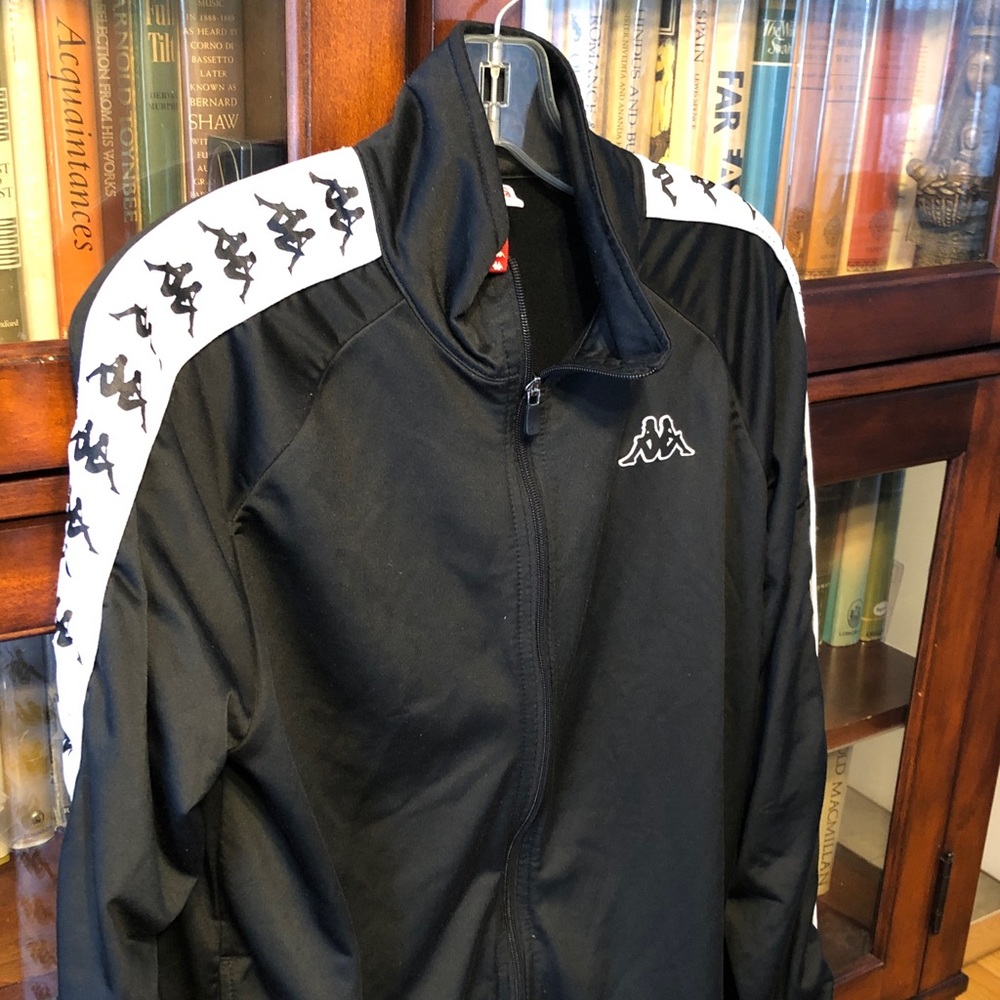 Kappa Men's Black Windbreaker with White Accents